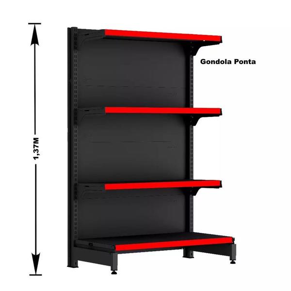 Imagem de Gondola Ponta 137 FIT Preto 4 Bandeja Pe Vermelho