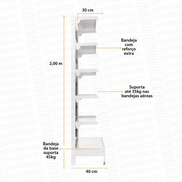 Imagem de Gôndola Prateleira de Parede 2,00m 1 Inicial + 4 Continuação