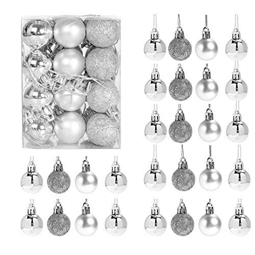 Imagem de GOOTRADES Set de 24 Mini Shatterproof Christmas Balls Tree Ornaments Party Decoration, 3cm/1.18'' (prata)