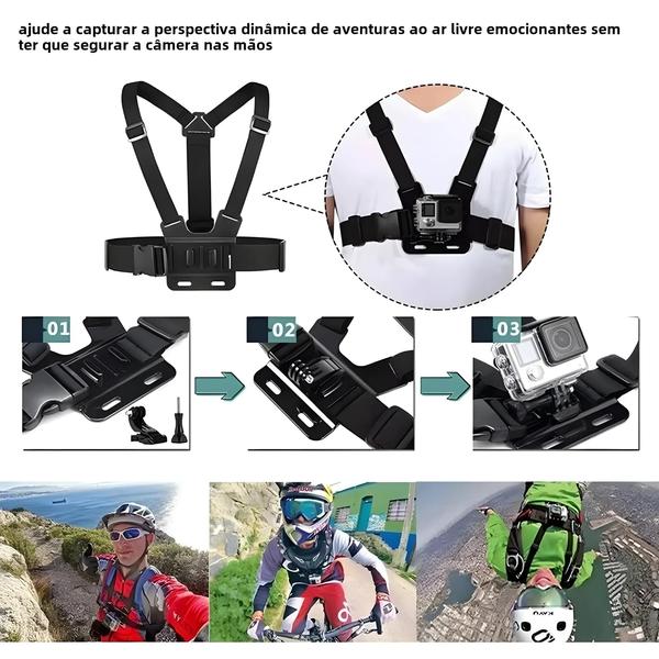 Imagem de GoPro Hero 13 12 11 10 9 Insta360 X4 X3 DJI Action Camera Peito Strap Headband J Hook Mount