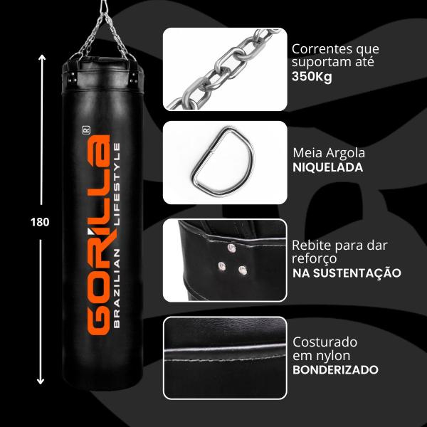 Imagem de Gorilla Saco De Pancada 180 Cm Profissional Reforçado Boxe Muay thai Equipamento Treino Golpe Luta