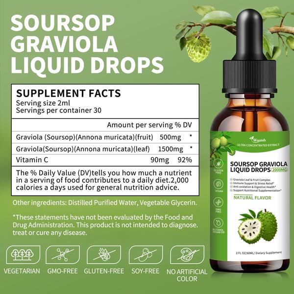 Imagem de Gotas líquidas Wanish Soursop Graviola 2000mg 60mL 98% Absorp.