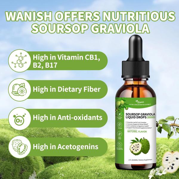 Imagem de Gotas líquidas Wanish Soursop Graviola 2000mg 60mL 98% Absorp.