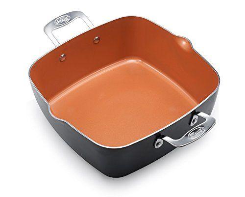 Imagem de GOTHAM STEEL - 6 Quart XL Antiaderente Cobre Deep Square Tudo em Um 6 Qt Caçarole Chef's Pan & Stock Pot- 4 Conjunto de Peças, Inclui Cesta de Fritura e Bandeja de Vapor, Cofre de Lava-Louça