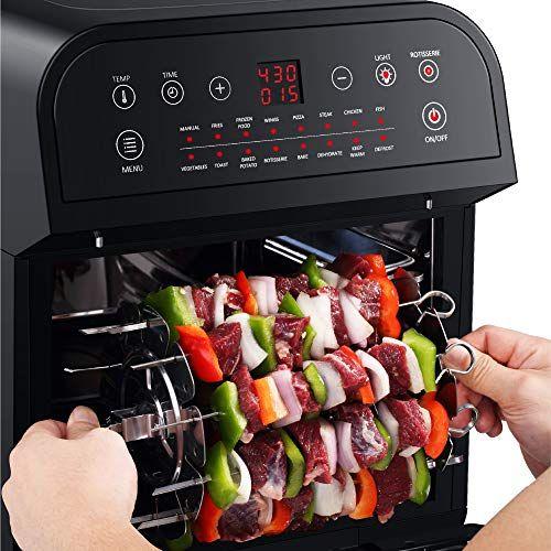 Imagem de GoWISE USA Fritadeira Elétrica 15em1 Timer Rotisserie Desidratador + 50 receitas 12,7 QT Preto/Prata