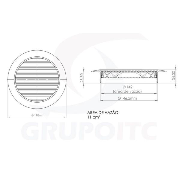 Imagem de Grade de Ventilação Plastica Redonda 150mm Branca