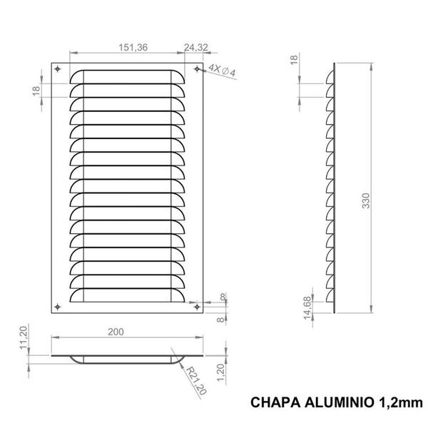 Imagem de Grade de Ventilação Retangular de Alumínio 20x33cm ITC