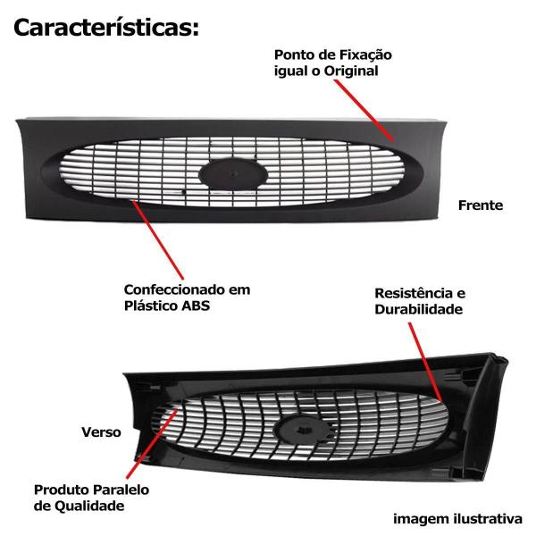 Imagem de Grade Dianteira Ford Fiesta 1996 1997 1998 1999 Preto