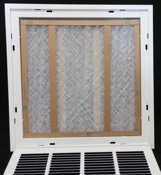 Imagem de Grade do filtro de ar de retorno de aço de 14" X 14" para filtro de 1" - Guias de plástico fáceis para rosto/porta removível - TAMPA DO DUTO HVAC - Face Carimbada plana -Branca Dimensões Externas: 15,75w X 15.75h