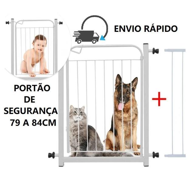 Imagem de Grade Proteção Portão Criança 69 à 74cm Bebe Cão + Extensor 10cm Branco