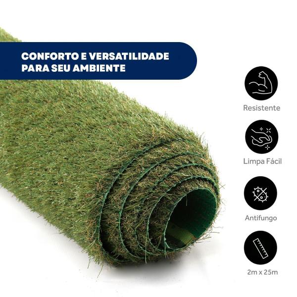 Imagem de Grama Sintética 20mm Nacional Paisagismo Rolo 2m x 25m Proteção UV Kapazi Verde