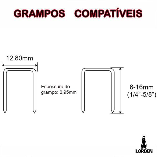 Imagem de Grampeador Pneumático Profissional Lorben Grampo 6 A 16 Mm