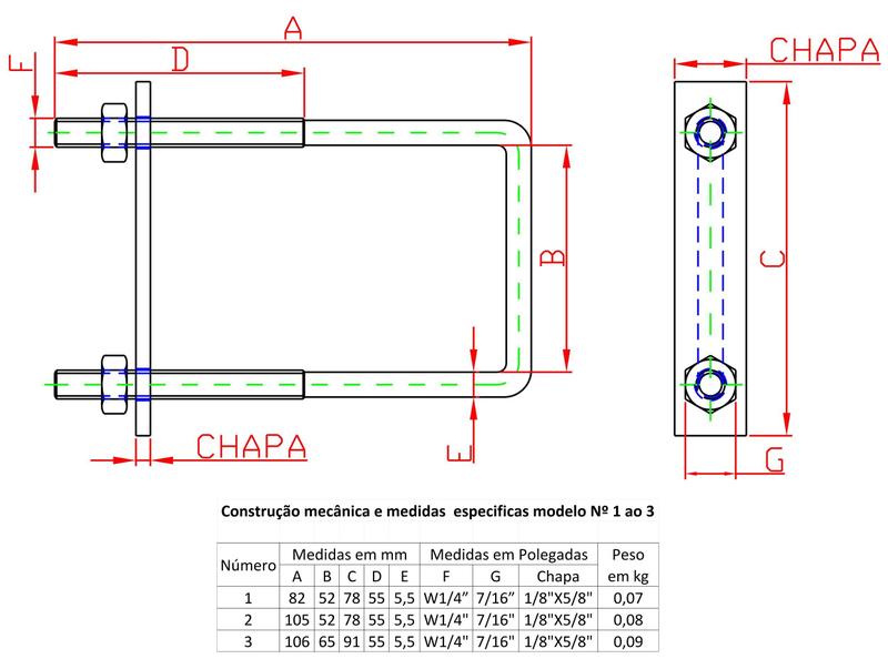 Imagem de Grampo para Suporte de Antena 1/4" 100x65mm Forsul