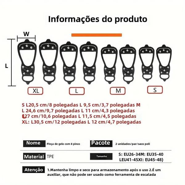 Imagem de Grampos de Gelo Antiderrapantes de 8 Dentes para Inverno - Ideal para Pesca, Caminhada e Outras Atividades ao Ar Livre