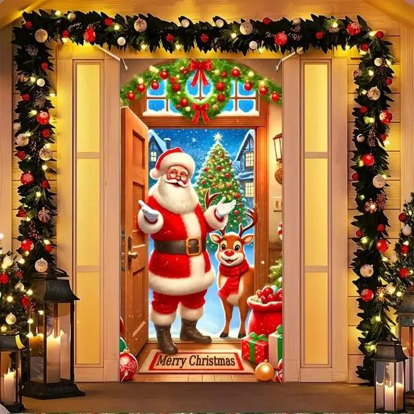 Imagem de Grande 90x180cm Papai Noel Capa De Porta De Natal Interior Ao Ar Livre Casa Varanda Decoração Festa