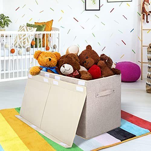 Imagem de Grande armazenamento de caixa de brinquedos com tampa flip-top, caixas de armazenamento de crianças dobráveis para brinquedos, organizadores de brinquedos, 25"x13" x16"(Linho Bege)