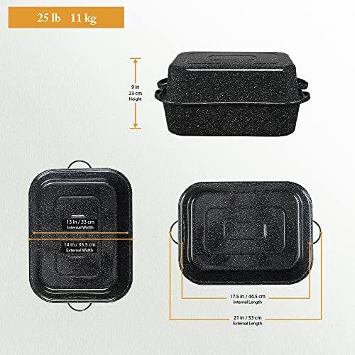 Imagem de Granite Ware 25 lb. Capacidade 19.5 in. Torrefador retangular coberto, esmalte preto salpicado no aço