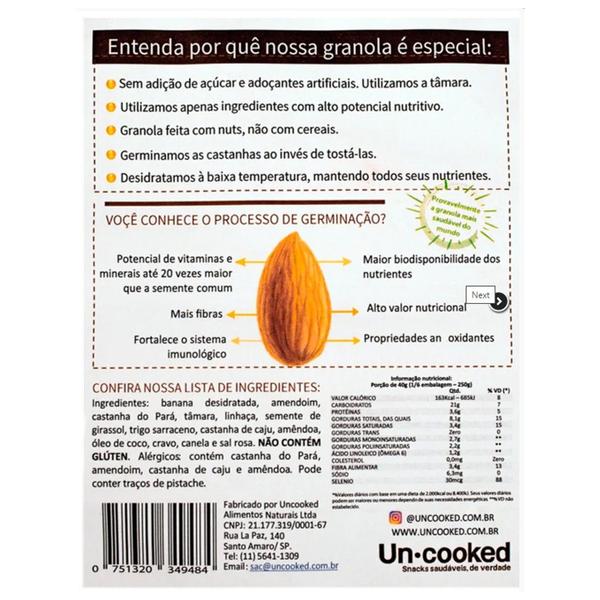 Granola Castanhas Germinadas C/ Banana UNCOOKED 250g Imagem de Granola Castanhas Germinadas C/ Banana UNCOOKED 250g
