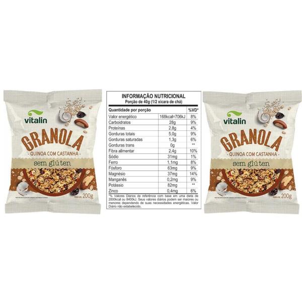 Granola Quinoa com Castanha sem Glúten Vitalin 200g - Vitalin sem Glúten Imagem de Granola Quinoa com Castanha sem Glúten Vitalin 200g