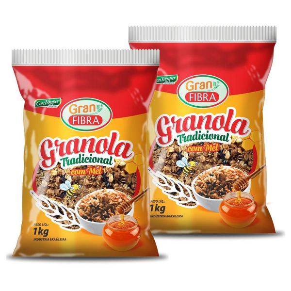 Imagem de Granola Tradicional Com Mel 1Kg Granfibra - Kit 2 Unid.