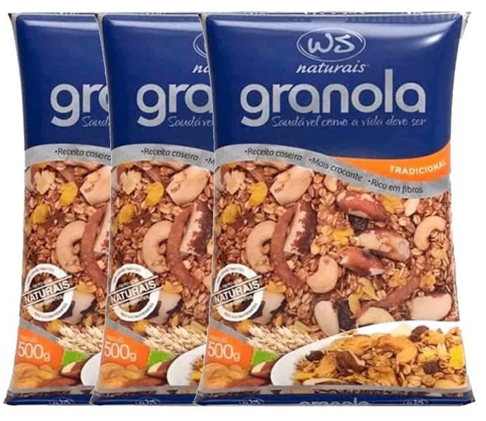 Granola Tradicional WS NATURAIS 500g (3 Pacotes) Imagem de Granola Tradicional WS NATURAIS 500g (3 Pacotes)