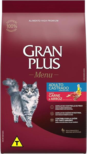 Imagem de Granplus Ração Para Gatos Castrados Gran Plus Carne E Arroz 3Kg