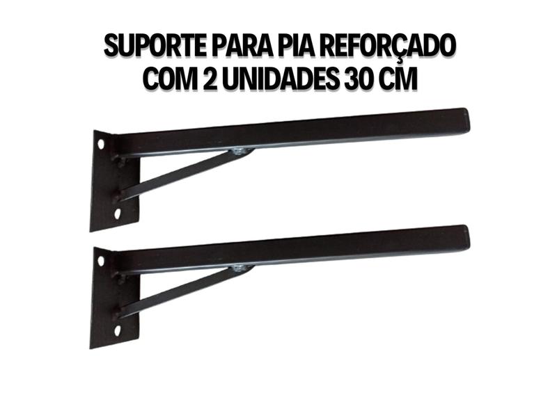 Imagem de Grapa Suporte Para Pia Parafusar 30 Cm Super Reforçado mão francesa com 2 Un e Kit de instalação