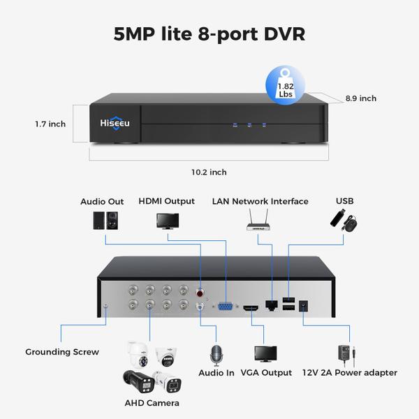 Imagem de Gravador de vídeo digital de segurança DVR Hiseeu 3K 8 canais 5MP