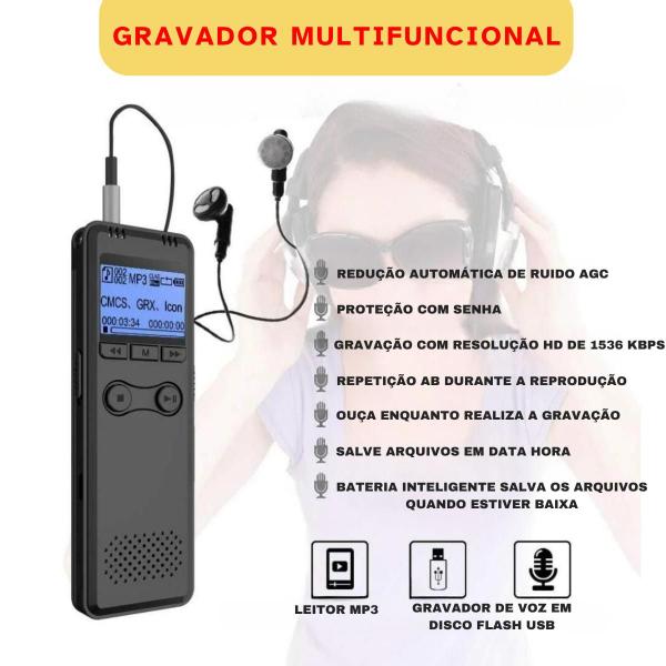 Imagem de Gravador De Voz Para Aulas Reuniões Palestras Mp3 Player V30