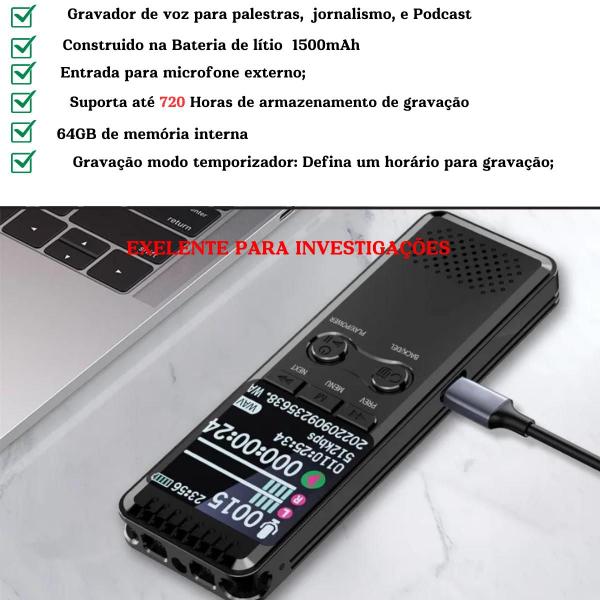 Imagem de Gravador De Voz Para Aulas Reuniões Palestras Mp3 Player V30