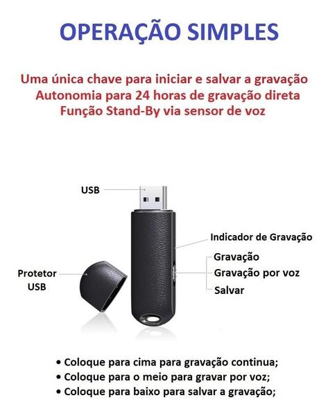 Imagem de Gravador De Voz Pendrive Espião Gravação Escuta Em Automovel