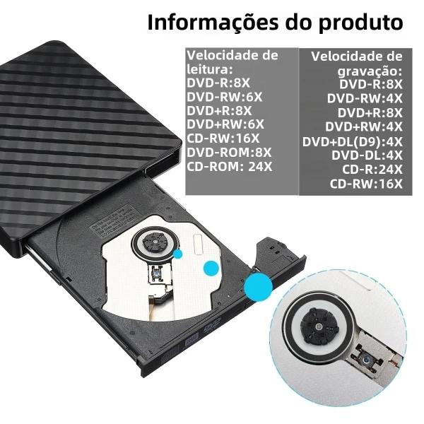 Imagem de Gravador/Leitor de DVD Externo USB 3.0 Slim - para Laptop e PC