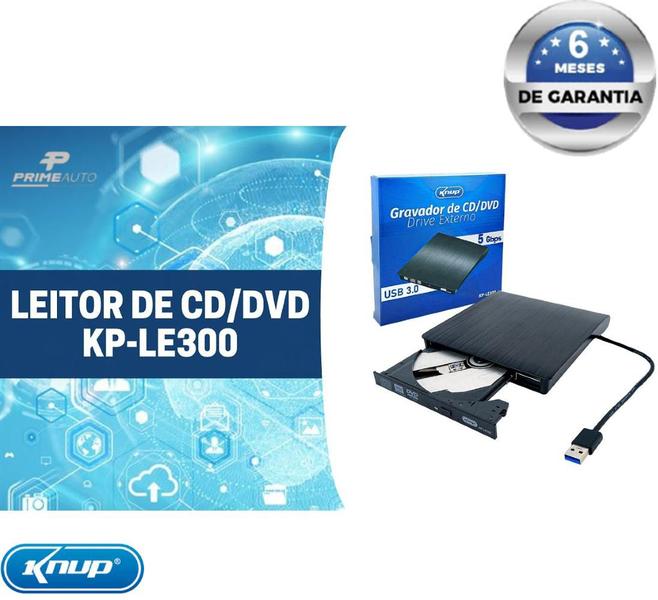 Imagem de Gravador Portátil Externo CD/DVD Portátil Conexão USB Knup KP-LE300 Pendrive 16GB