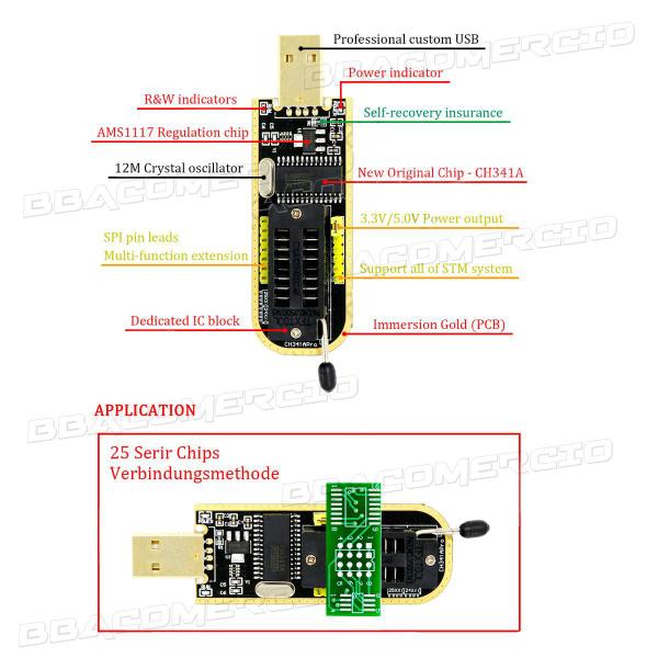 Imagem de Gravador Programador Eprom Ch341a Pinça Jacaré Soic8