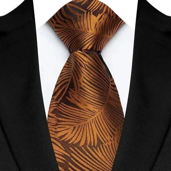 Imagem de Gravata Masculina Paisley Floral Laranja e Marrom - 8cm - Jacquard para Festa