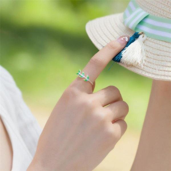 Imagem de Green Leaf Handmade Creative Temperament Personality Fashion Female Trendy Resizable Opening Rings Anéis