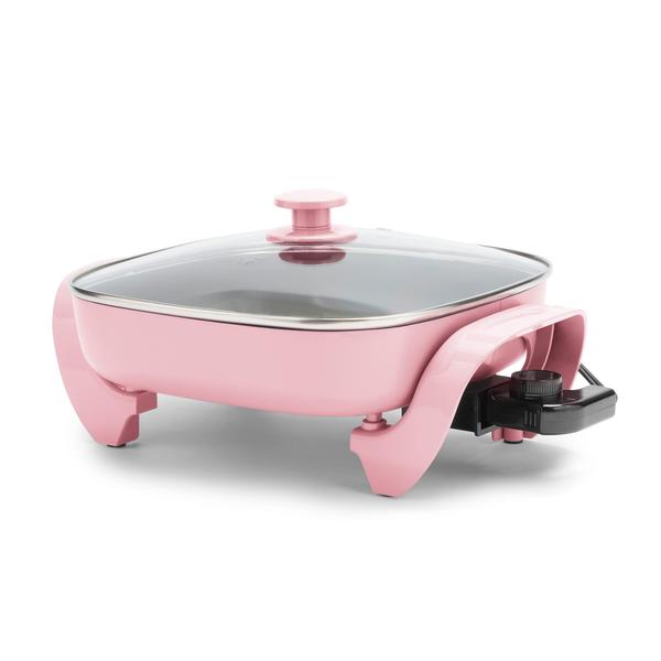 Imagem de GreenLife Healthy Ceramic Nonstick, 12 "5QT quadrado frigideira elétrica com tampa de vidro, lava-louças segura, controle de temperatura ajustável, livre de PFAS, rosa