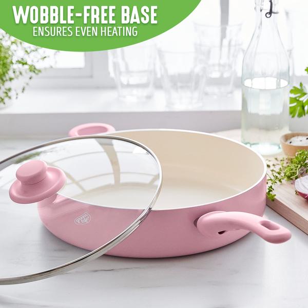 Imagem de Greenlife Soft Grip antiaderente cerâmico saudável, fogão Jumbo 5QT Saute Pan com alça e tampa auxiliares, sem PFAS, lava-louças, rosa