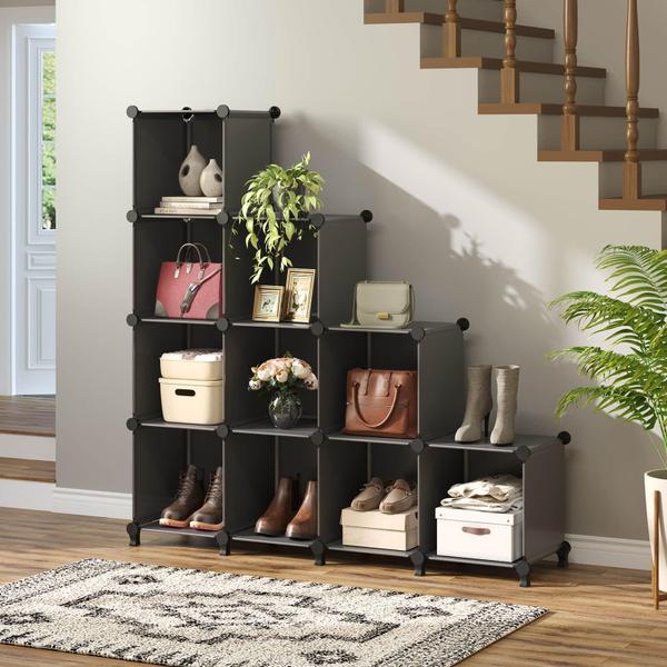 Imagem de GREENSTELL 12 Cubes Storage Organizer, DIY Plastic Stackable Shelves Multifuncional Modular Bookcase Closet Cabinet for Books,Clothes,Toys,Artworks, Decorações (Preto)