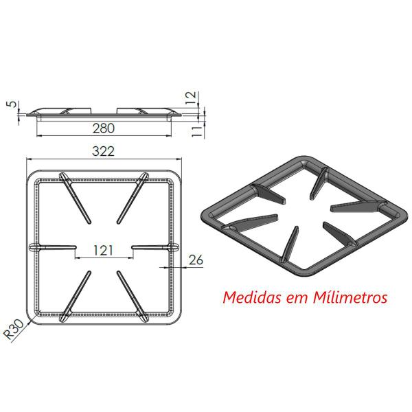 Imagem de Grelha 6 Hastes GB Fogão Industrial de Ferro Fundido 30x30cm