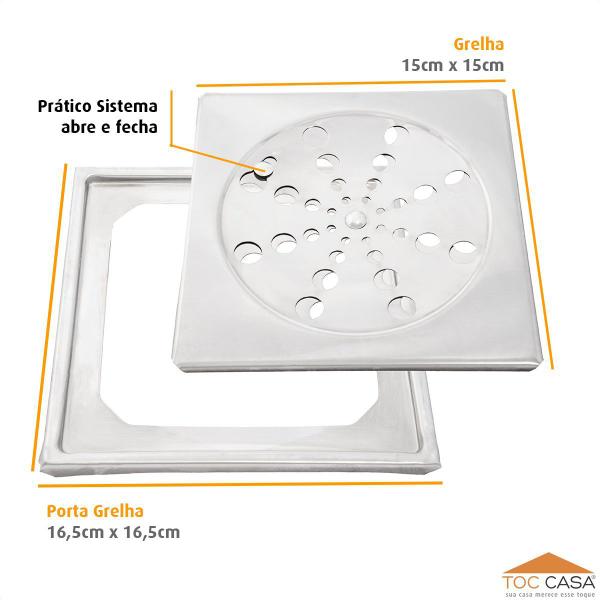 Imagem de Grelha Abre Fecha + Porta Grelha Quadrada 15x15cm Inox