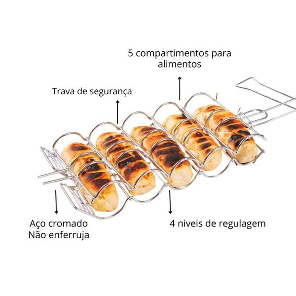 Imagem de Grelha Churrasco Inox Assar Linguiça Legumes Pão de Alho Mundiart