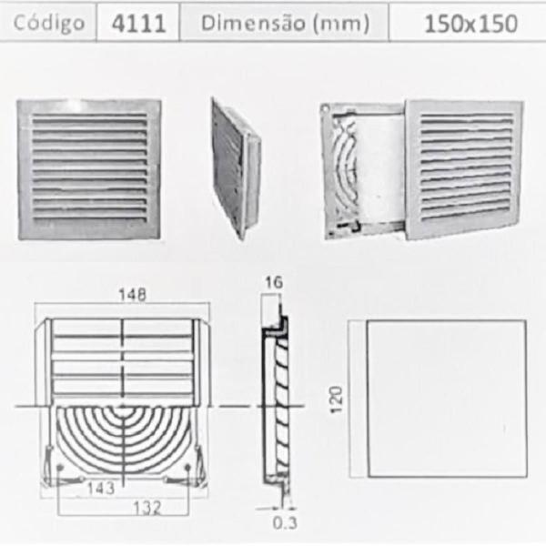 Imagem de Grelha de ventilação nework 150x150 com filtro termoplastico 4111