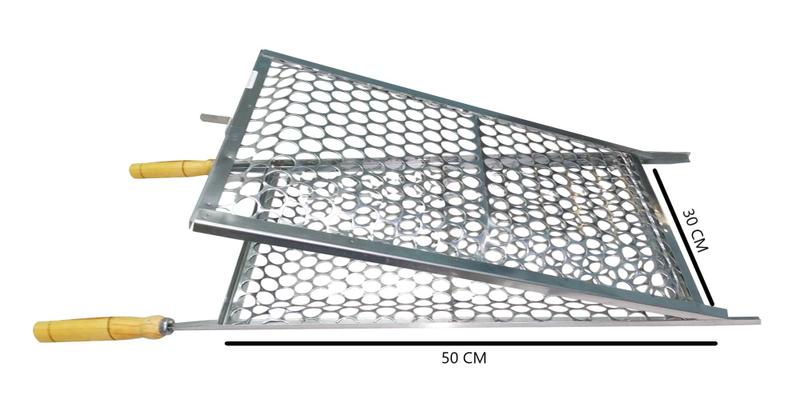 Imagem de Grelha Dupla p/  Costela e Peixe em Inox - Chapa Moeda ( 30 x 50 ).