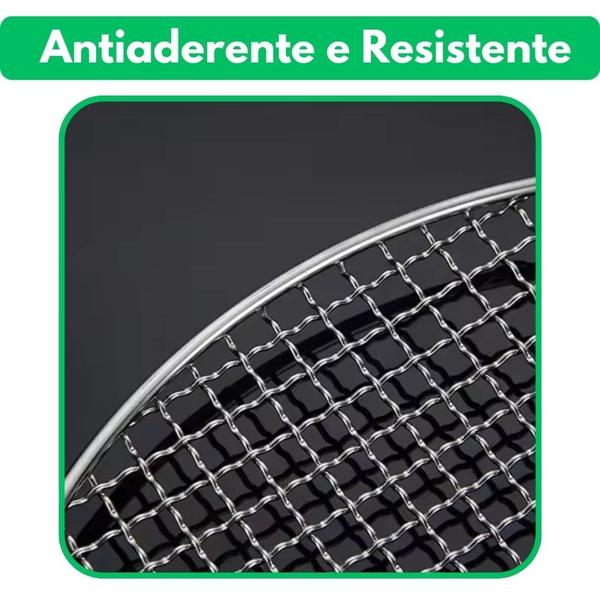 Imagem de Grelha Dupla para Churrasco Antiaderente Aço Inox Dobravel Churrasqueira Peixe Não Gruda Resistente