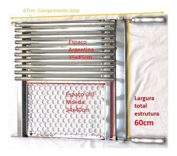 Imagem de Grelha Em Inox Dupla Argentina E Moeda Churrasco 60cm Larg