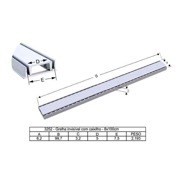 Grelha Linear Invisível Oculta com Caixilho Fendi 100x8cm - G.D.A. INDUSTRIA E DISTRIBUIDORA DE FUNDIDOS Imagem de Grelha Linear Invisível Oculta com Caixilho Fendi 100x8cm