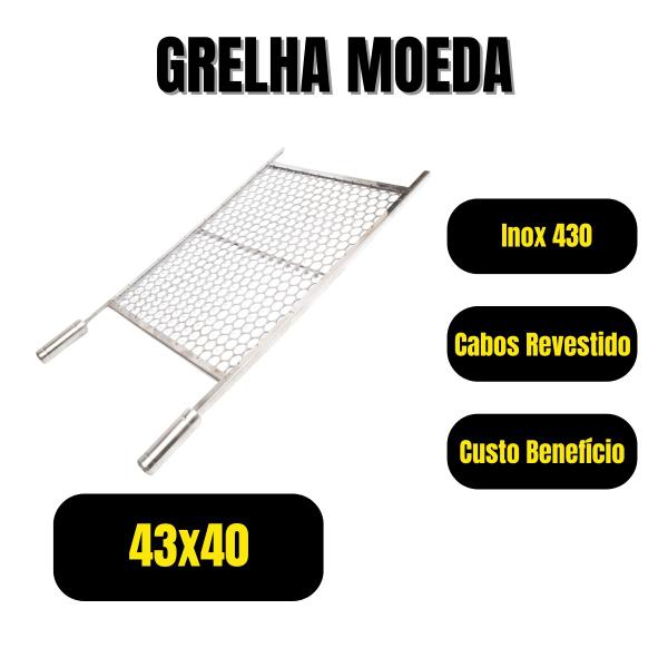 Imagem de Grelha Moeda Inox 430 43x40 Ponteira Churrasco