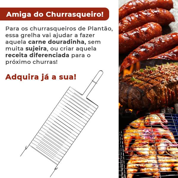 Imagem de Grelha Para Churrasco Dupla Abaulada Churrasqueira Peixe Linguiça Carne Aço