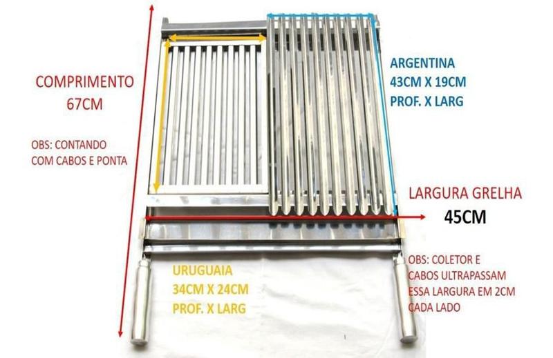 Imagem de Grelha Para Churrasco Mista Argentina Com Uruguaia 45cm larg